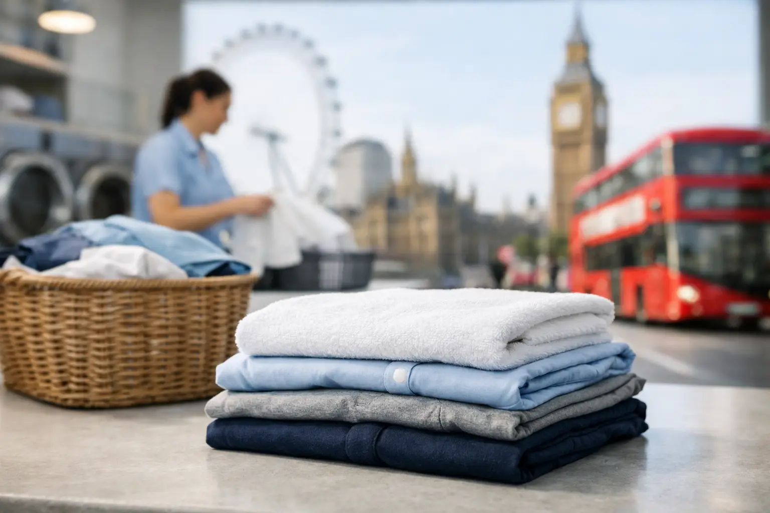 Wash and fold laundry service with clean folded clothes ready for delivery