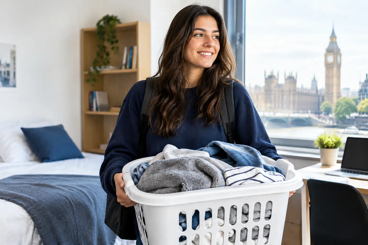 Student laundry bag ready for collection from a London flat or halls
