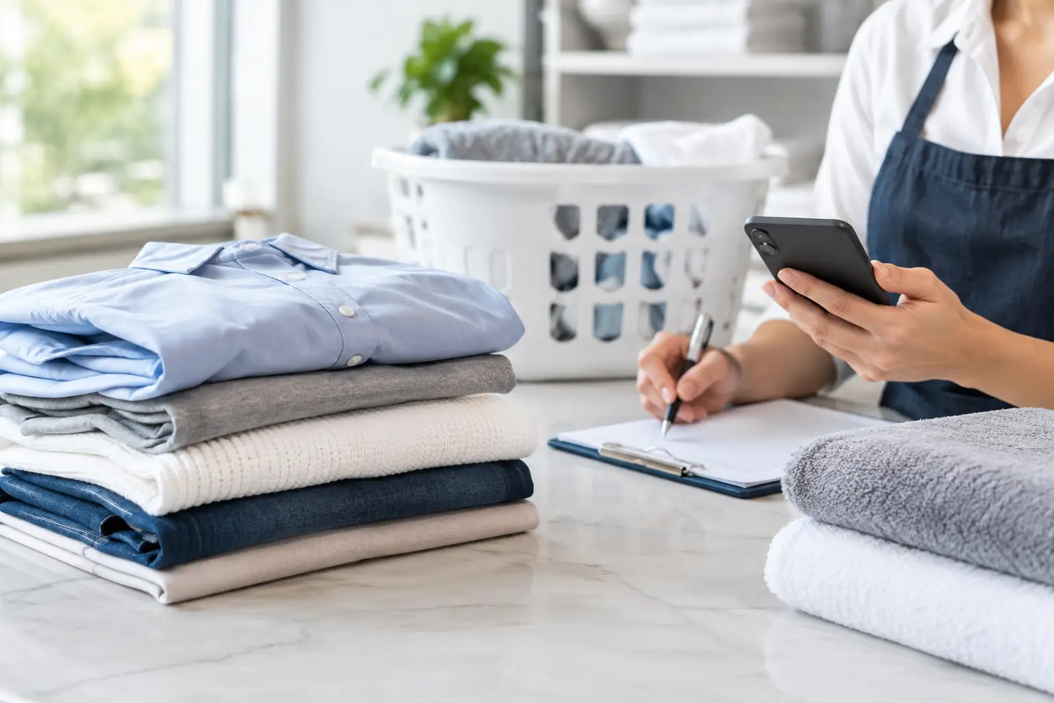 Itemised laundry order showing garment prices and service options