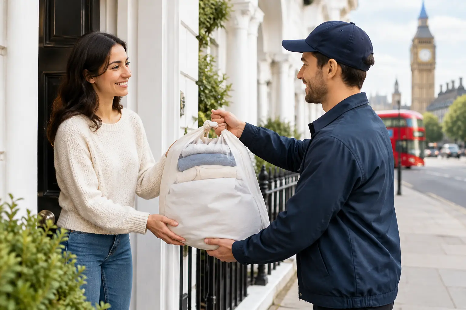 Laundry bag ready for a private doorstep pickup in London