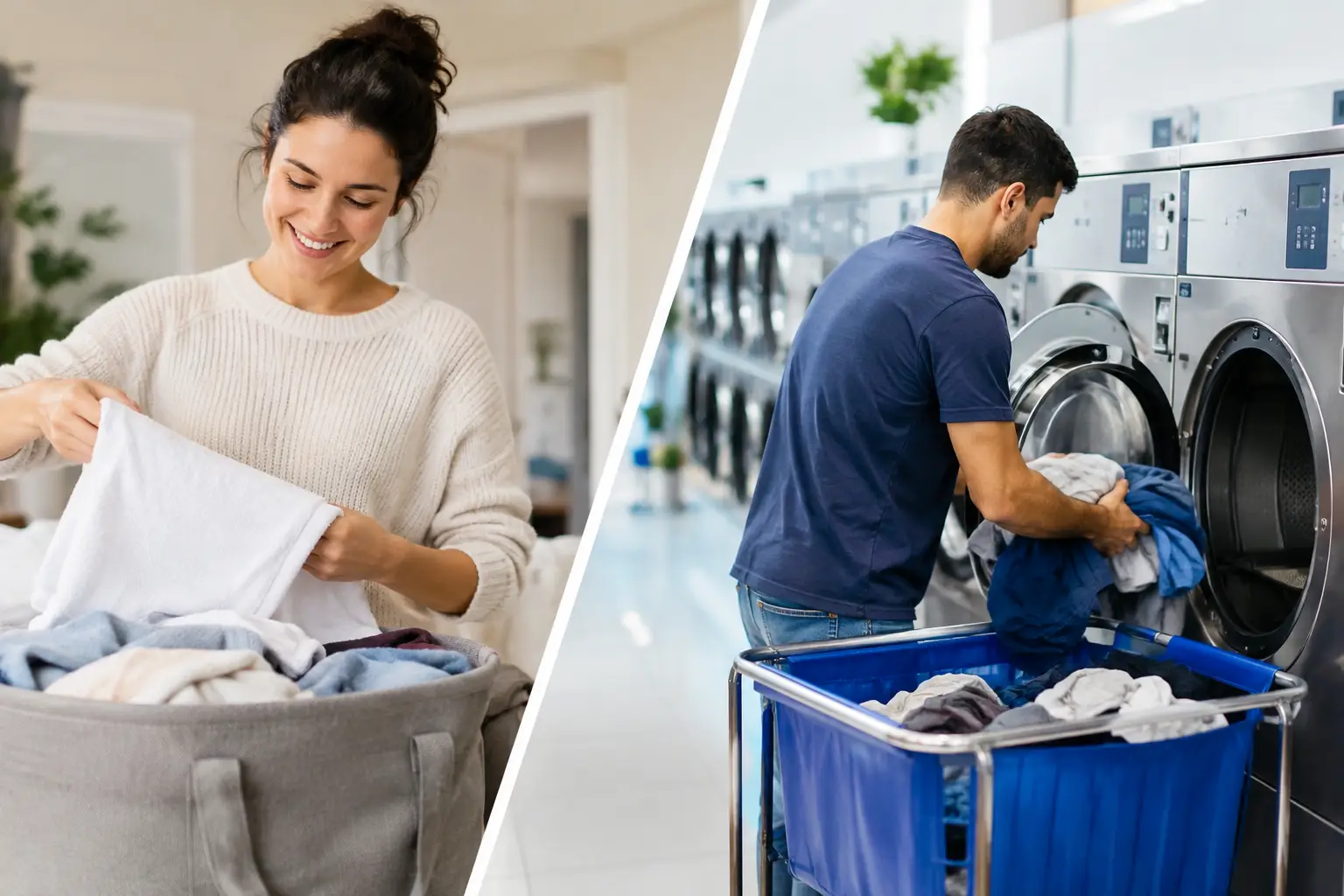 Laundry collection service compared with a self-service laundromat