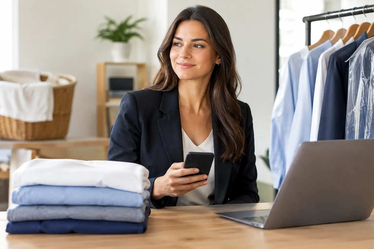 Professional arranging laundry collection instead of visiting a laundromat