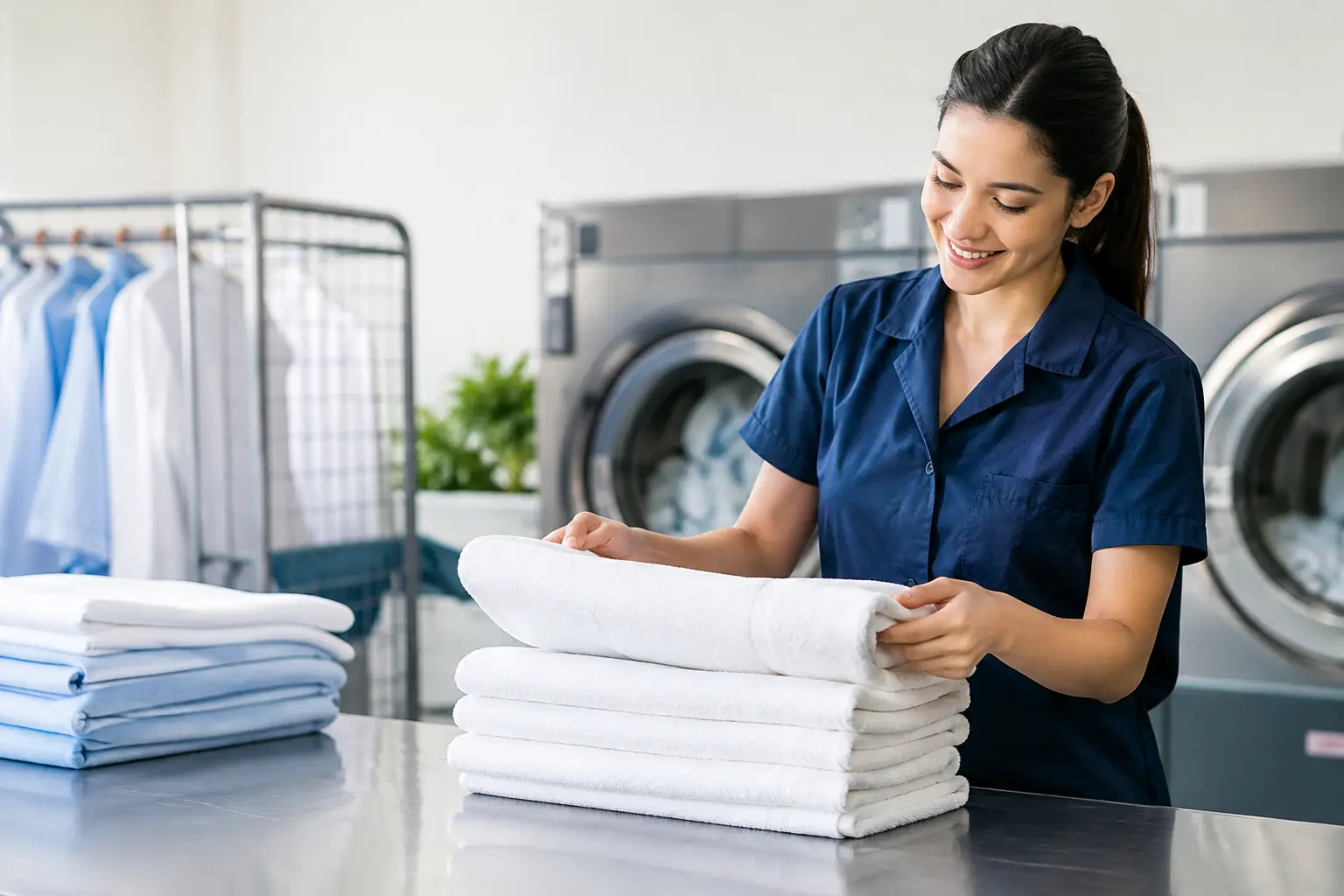 Professional arranging laundry collection instead of visiting a laundromat
