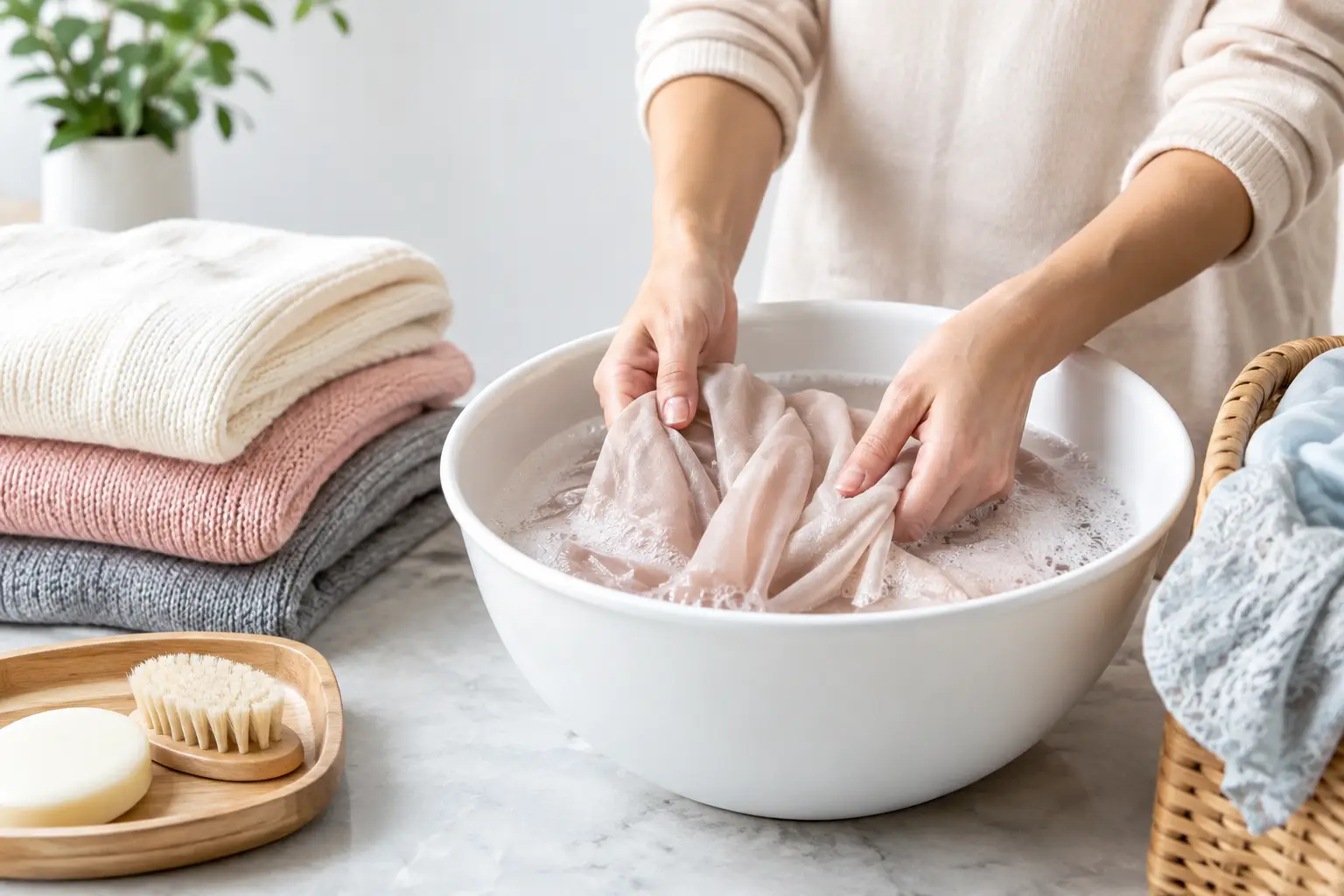 Delicate silk, wool and lace garments prepared for careful cleaning